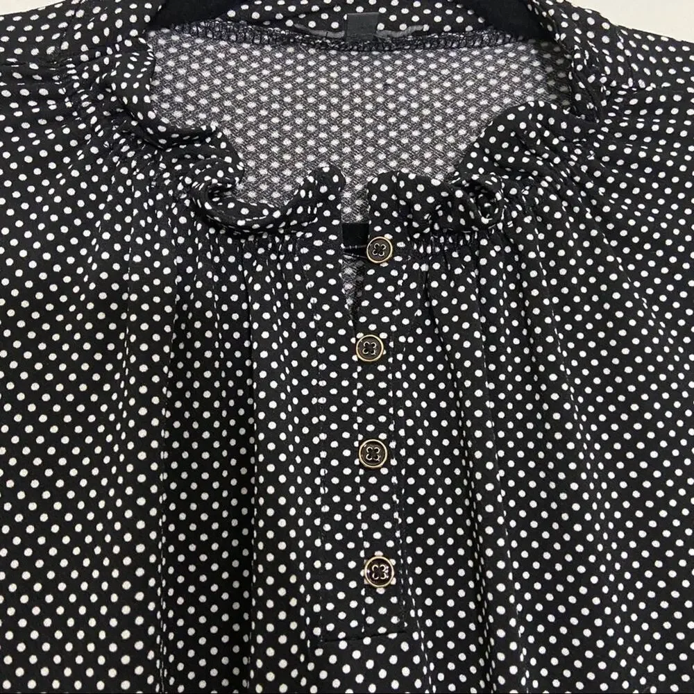 Adrianna Papell Polka Dot Bell Sleeve Blouse Black
